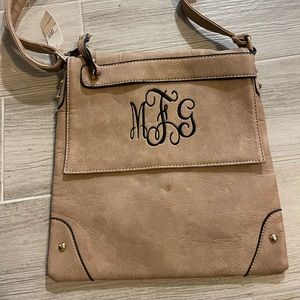 Boutique leather like monogrammed crossbody